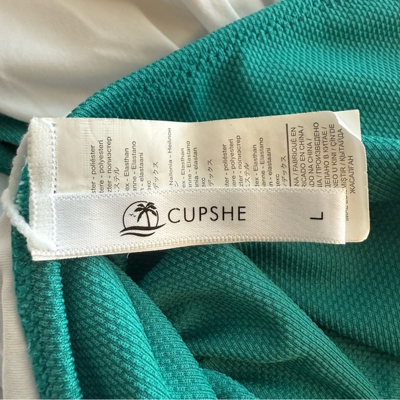 Cupshe Aqua Textured and Striped Halter Tummy Control One Piece Swimsuit Large - Picture 6 of 13